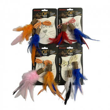 WOODY CAT TOY SET FEATHER W SILVERVINE  (25523-24-25-26 SET 4)